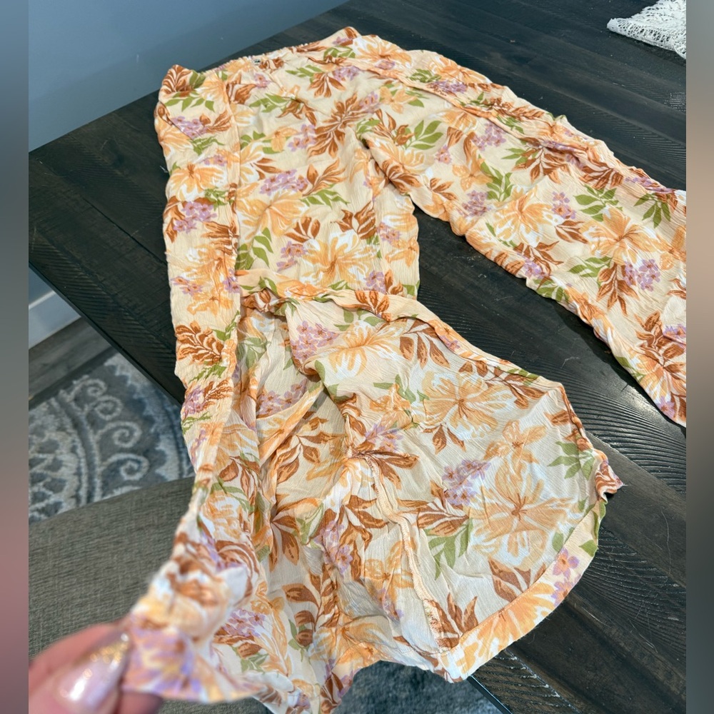 Billabong 🌸💐Floral Wide-Leg Women’s Pants — Peach & Green MEDIUM - Picture 2 of 6